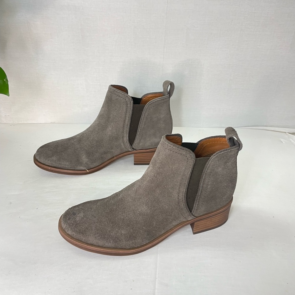 LUCKY BRAND Womens Gray Round Toe Stacked Heel Slip‎ On Leather Booties - Picture 5 of 11